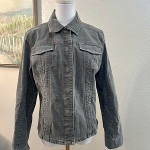 Chico's Platinum Gray Denim Jacket  Rhinestone Detail Size 1 (M/L)